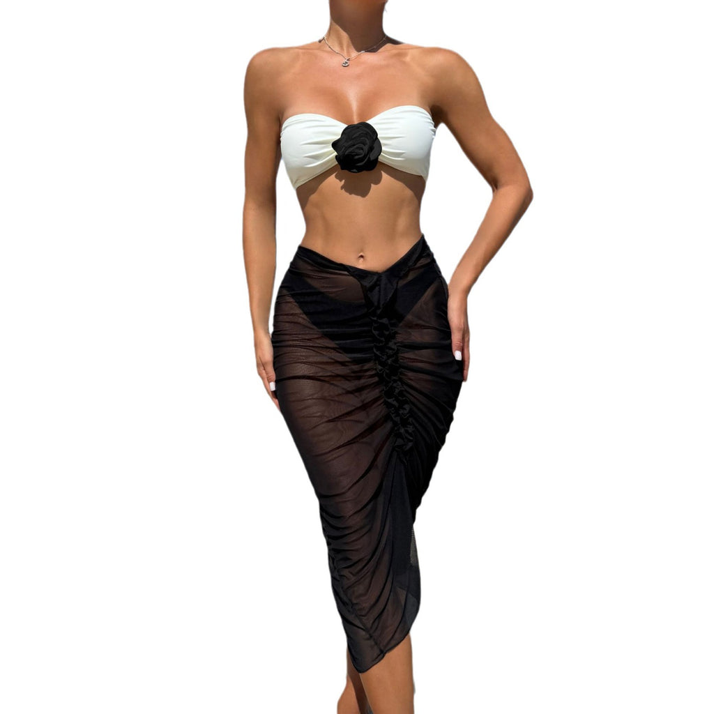 Sunset Mesh Bikini Set – 3-Piece with Cover-Up Dress