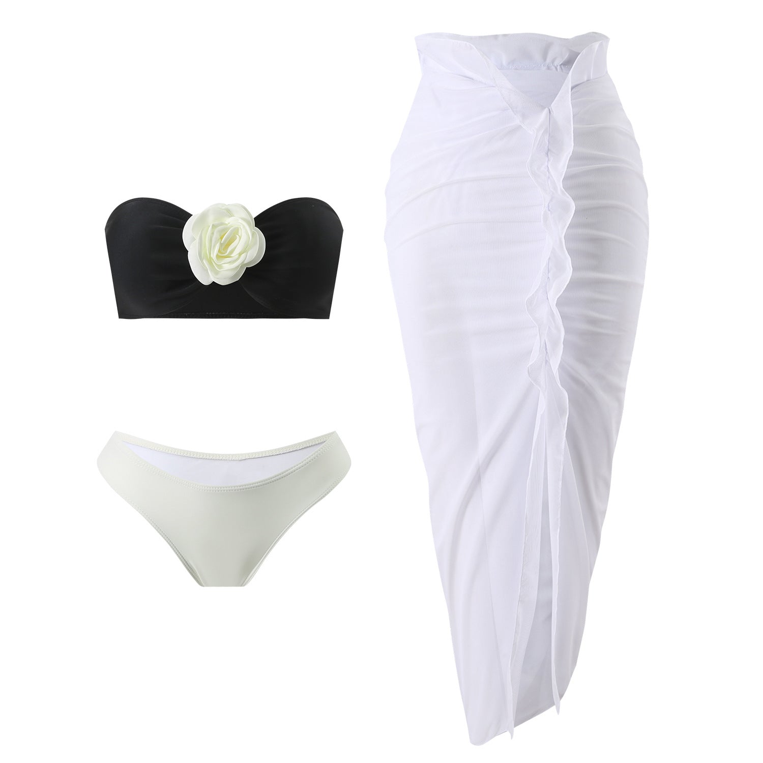 Sunset Mesh Bikini Set – 3-Piece with Cover-Up Dress