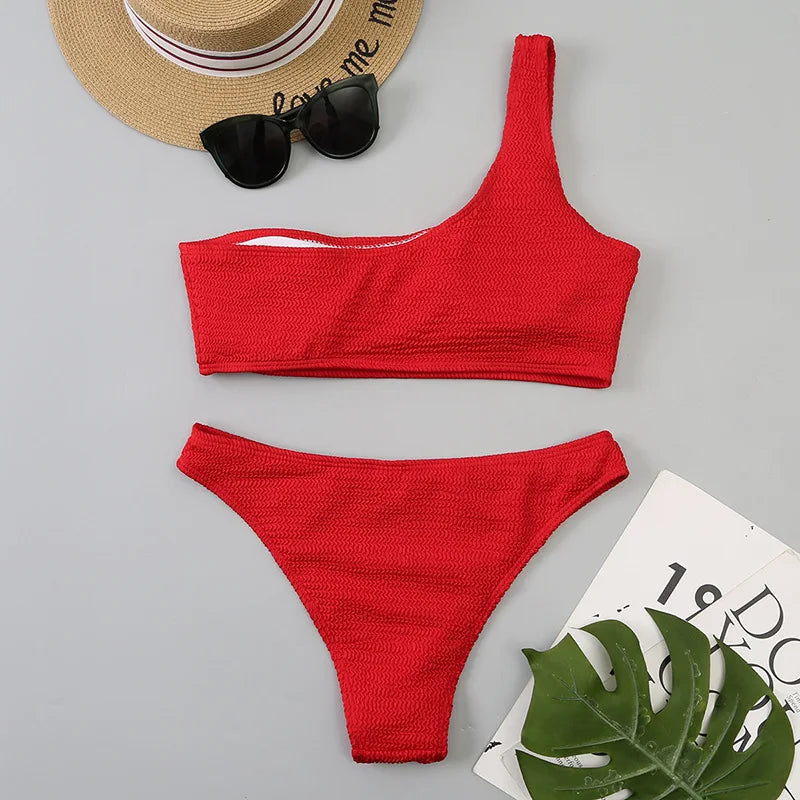 One-Shoulder High-Cut Bikini