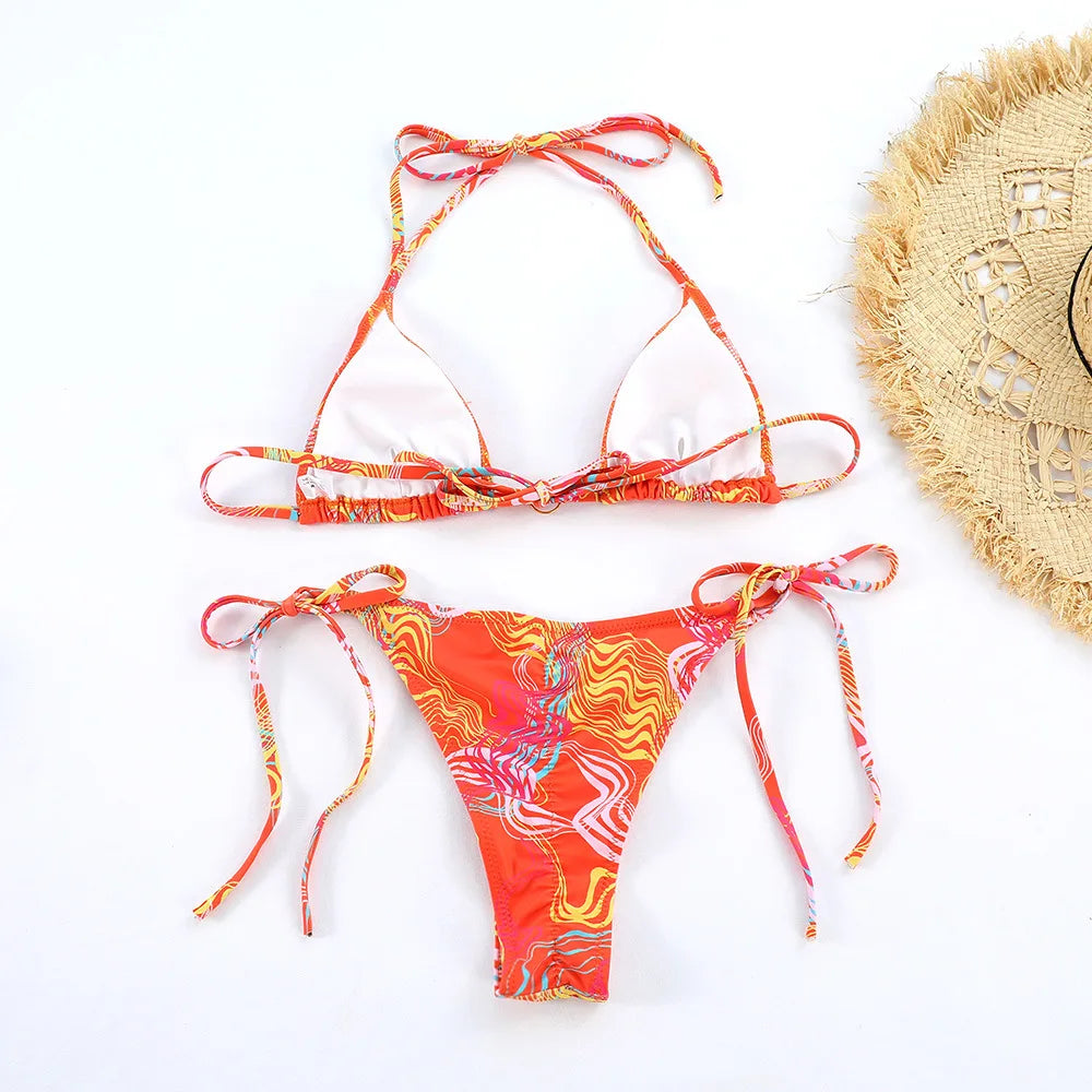 Triangle Lace-Up Bikini Set