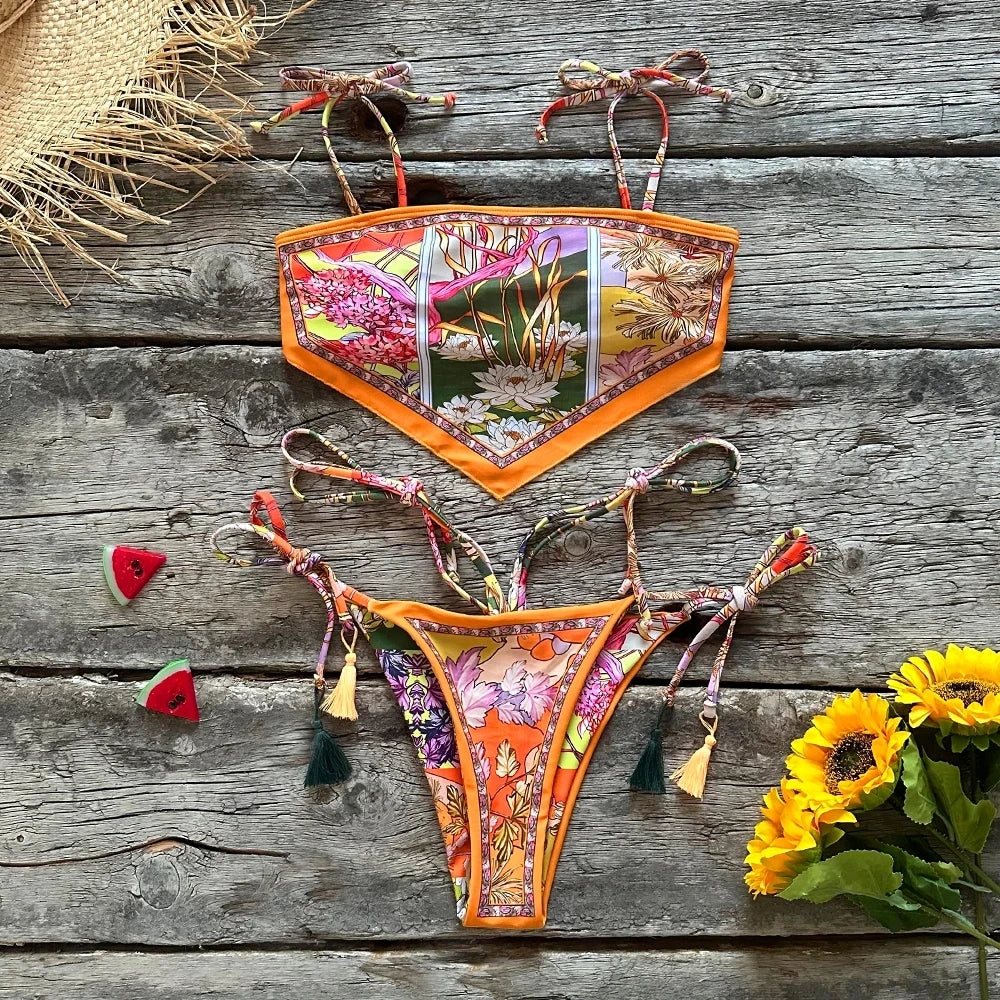 Printed Halter Brazilian Bikini Set