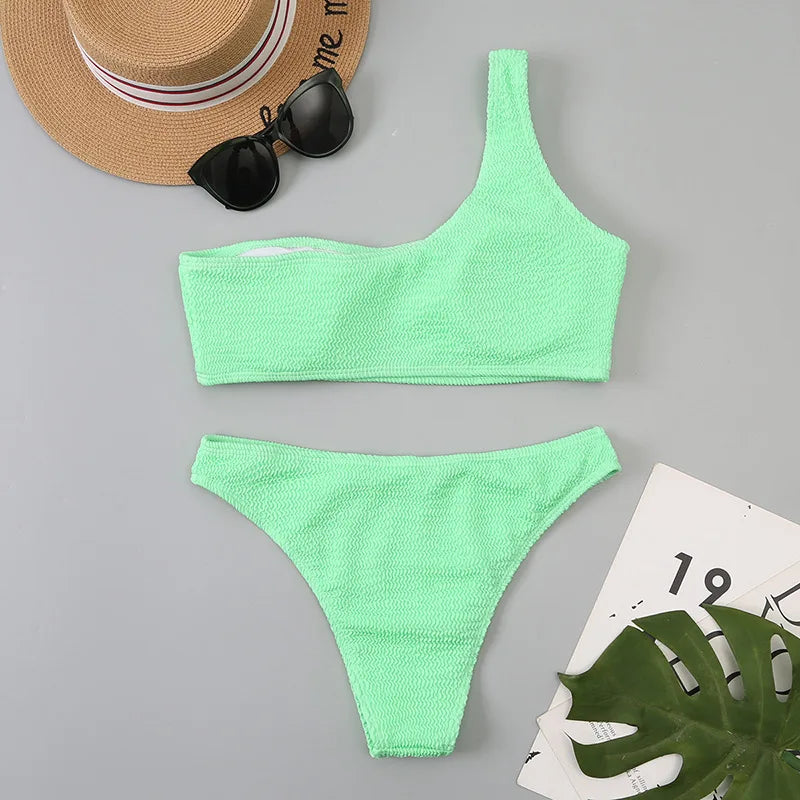 One-Shoulder High-Cut Bikini