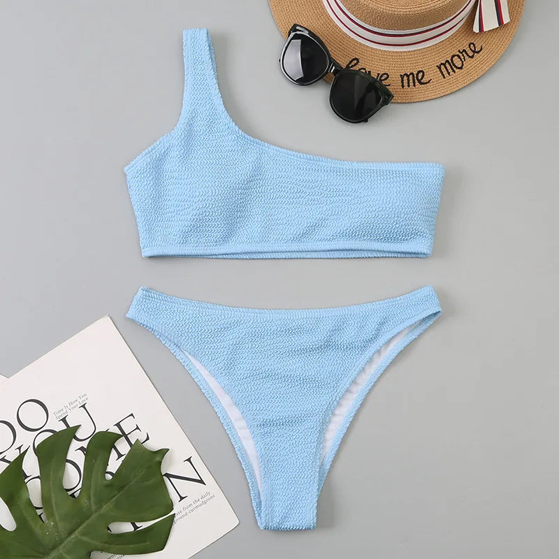 One-Shoulder High-Cut Bikini