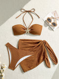 Ribbed Bandeau Bikini Set – 3-Piece