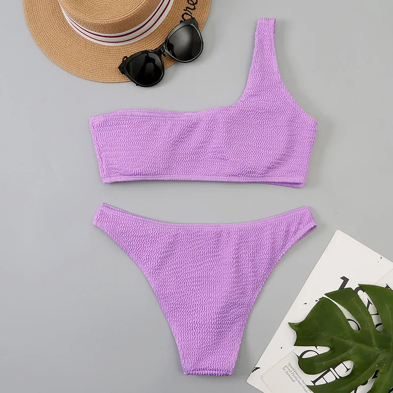 One-Shoulder High-Cut Bikini