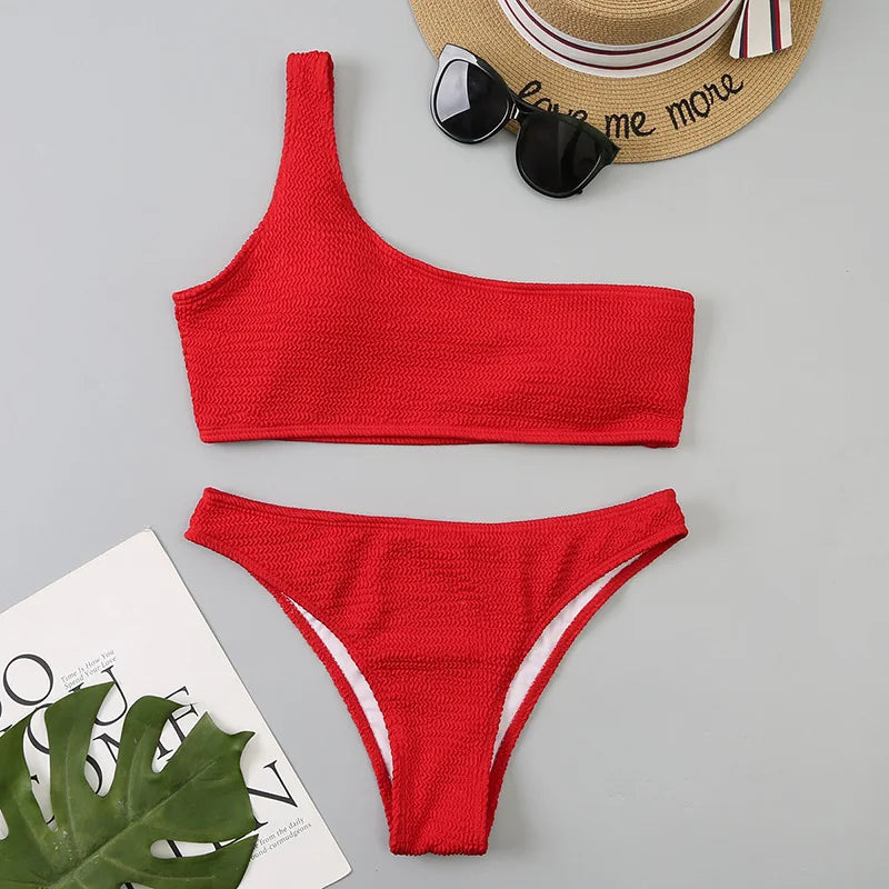 One-Shoulder High-Cut Bikini