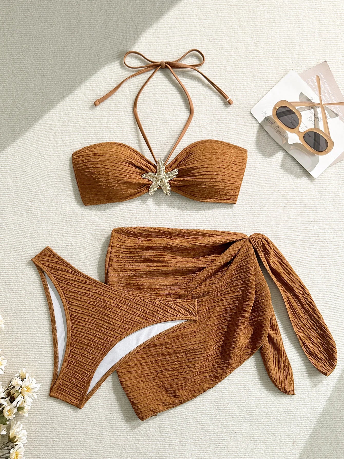 Ribbed Bandeau Bikini Set – 3-Piece