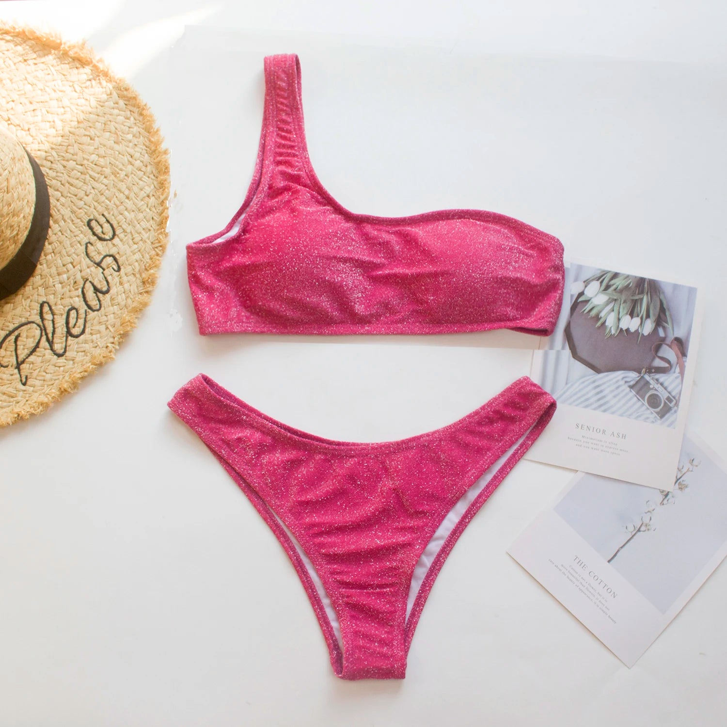 One-Shoulder Glitter Bikini Set