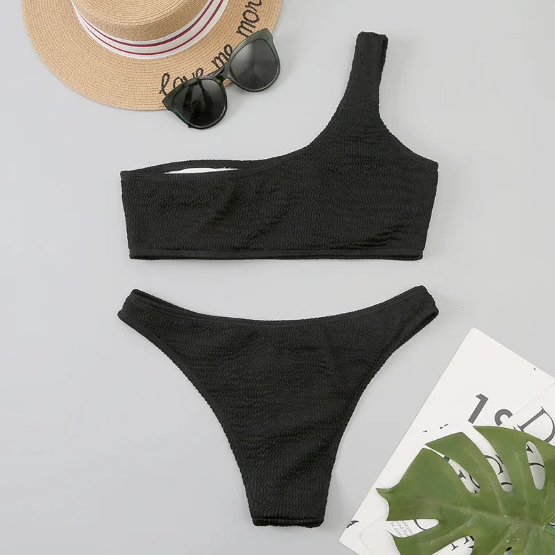 One-Shoulder High-Cut Bikini