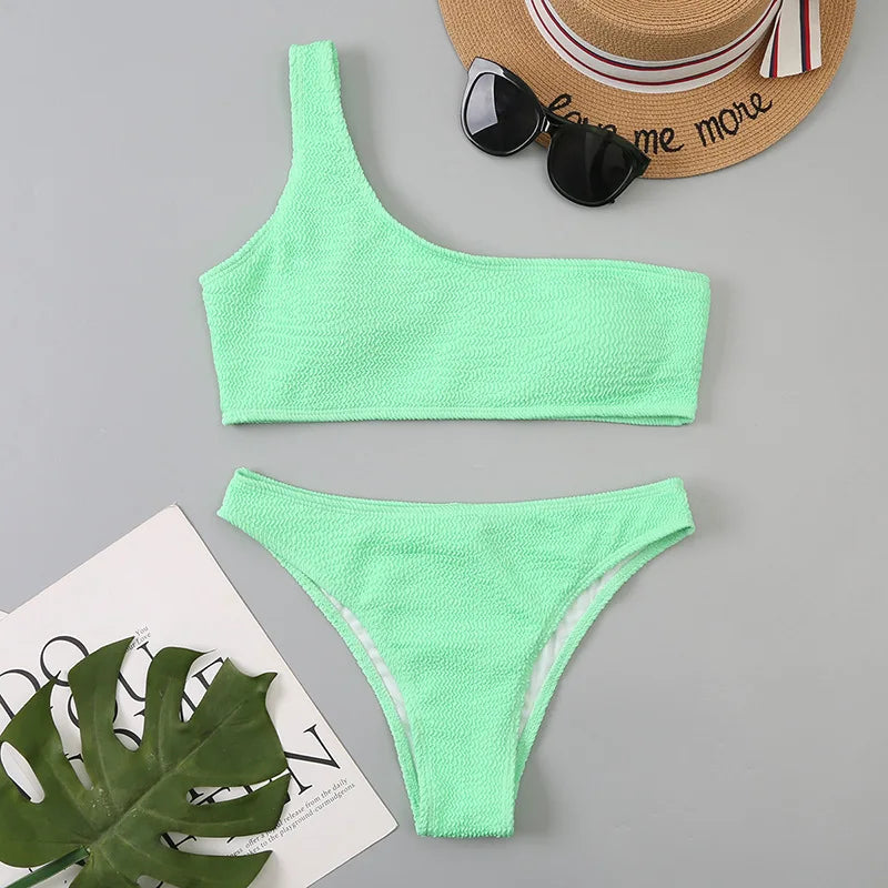 One-Shoulder High-Cut Bikini