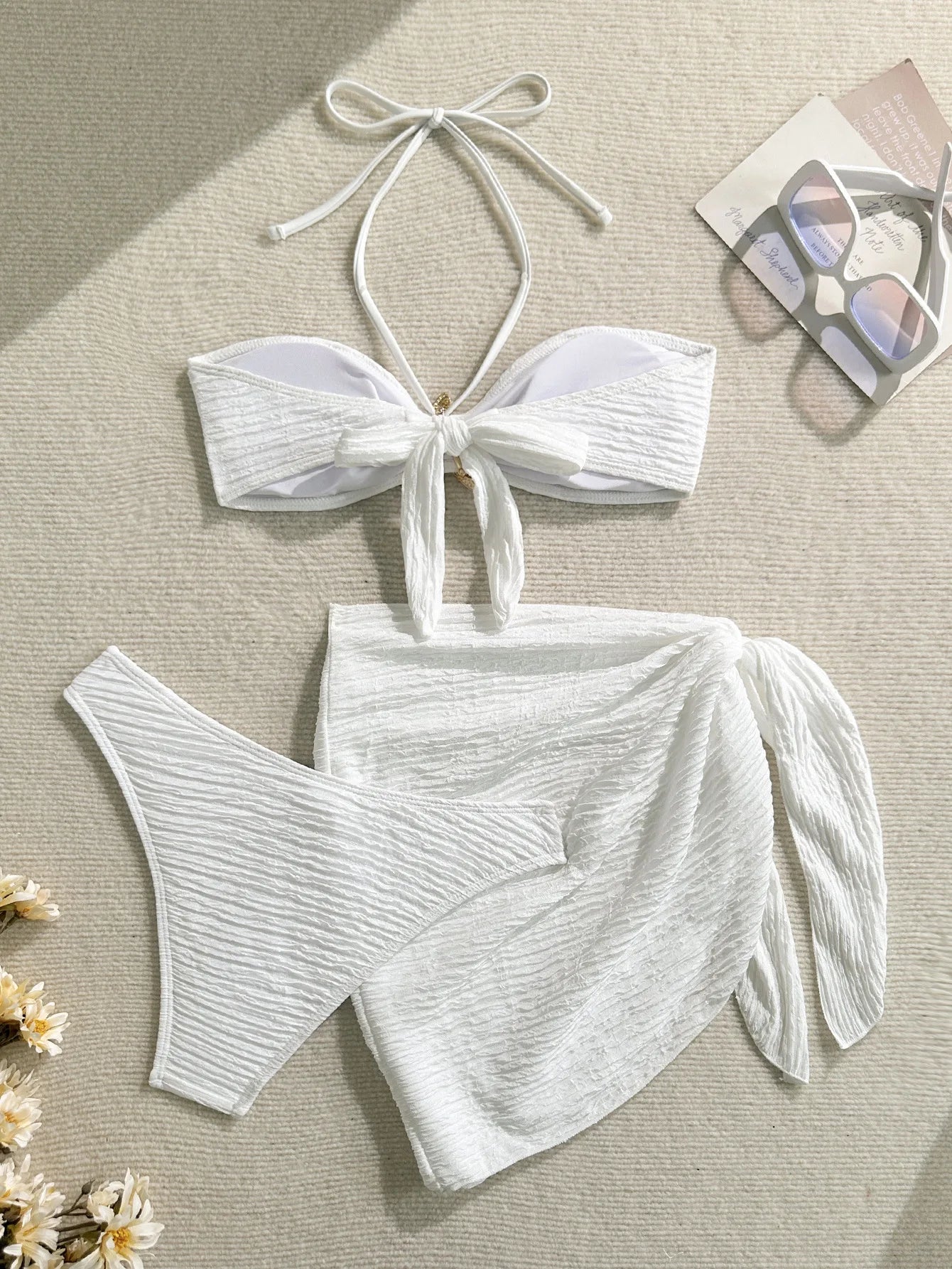 Ribbed Bandeau Bikini Set – 3-Piece