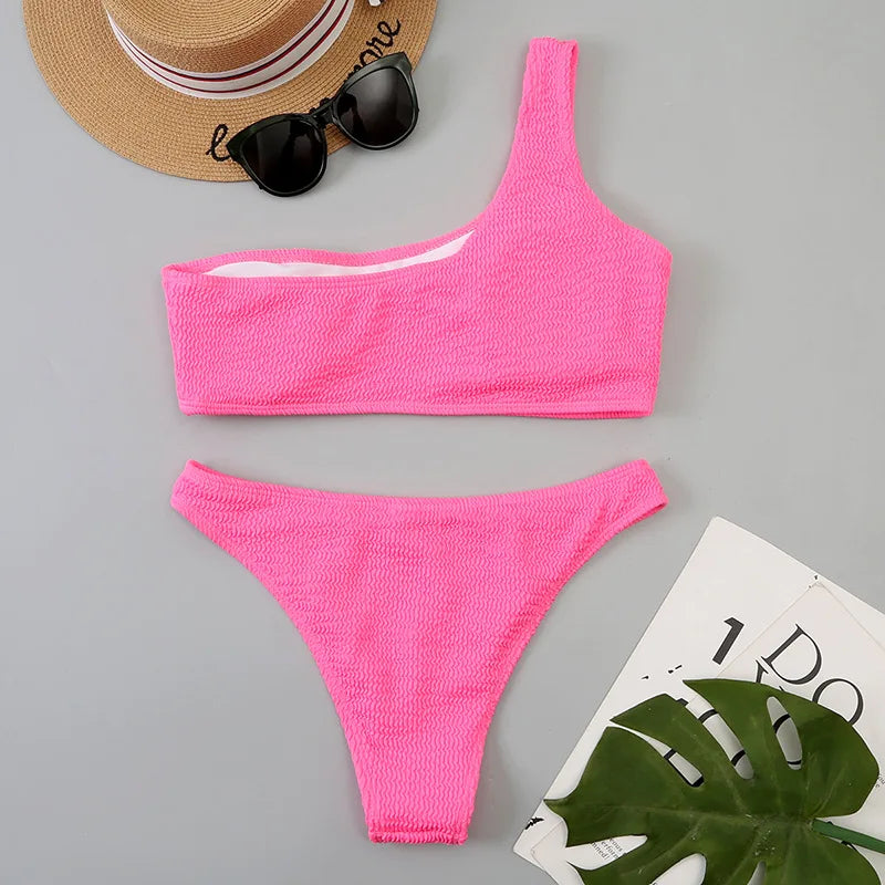 One-Shoulder High-Cut Bikini