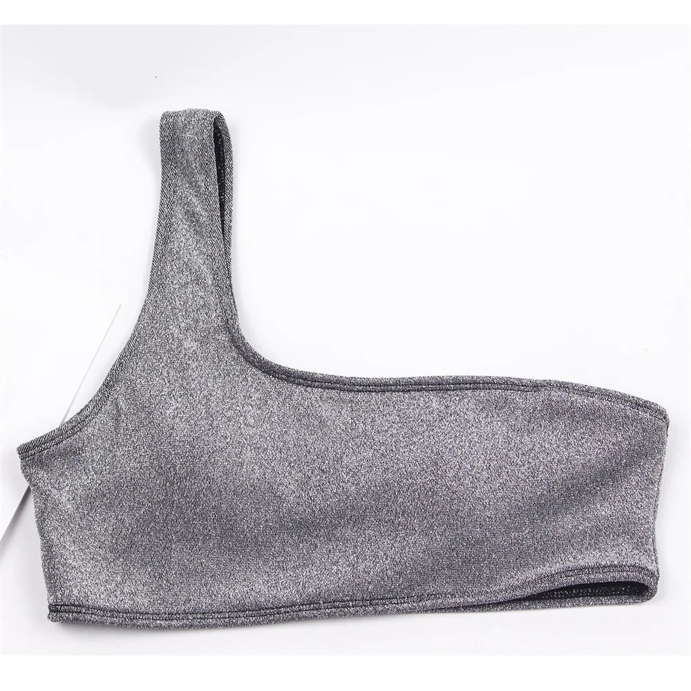 One-Shoulder Glitter Bikini Set