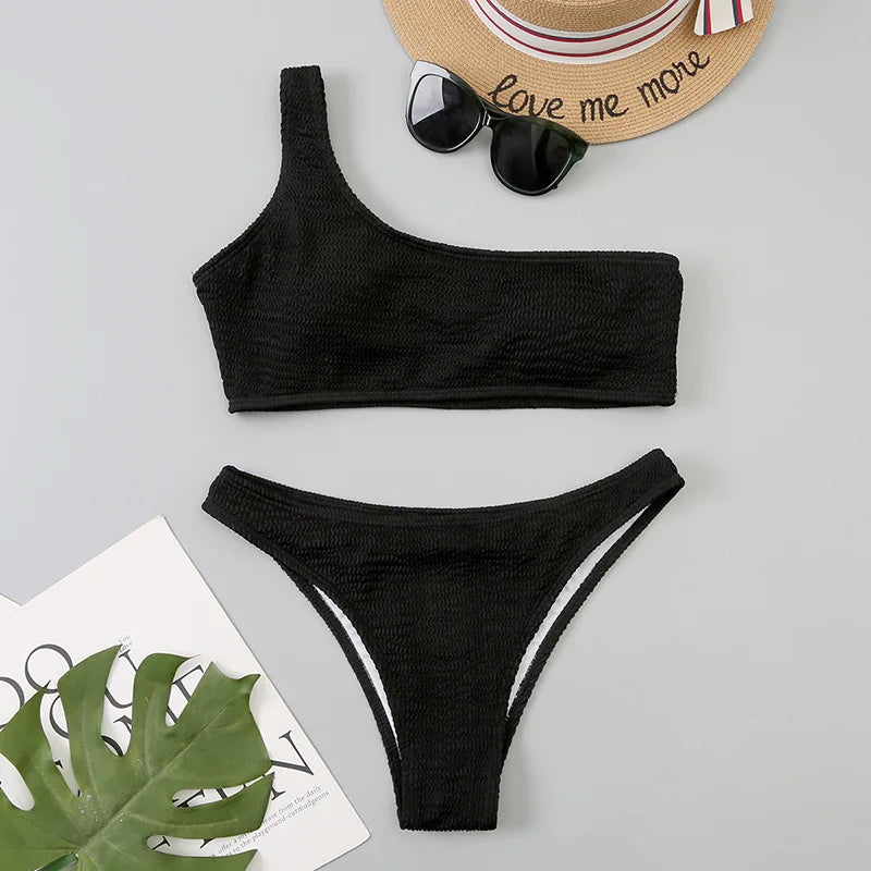 One-Shoulder High-Cut Bikini