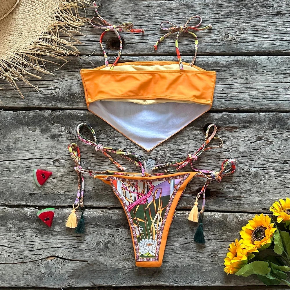 Printed Halter Brazilian Bikini Set