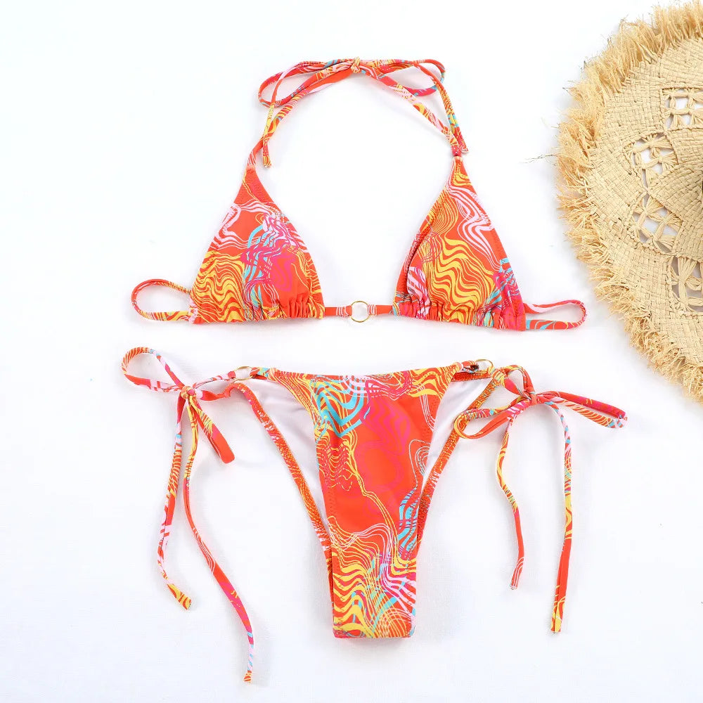 Triangle Lace-Up Bikini Set