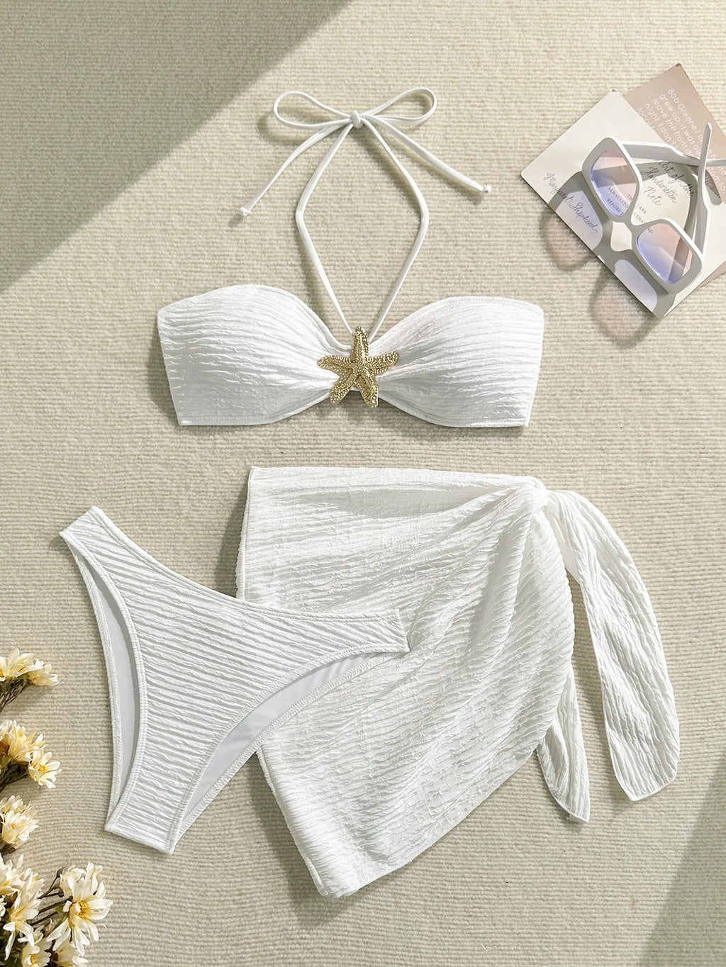 Ribbed Bandeau Bikini Set – 3-Piece