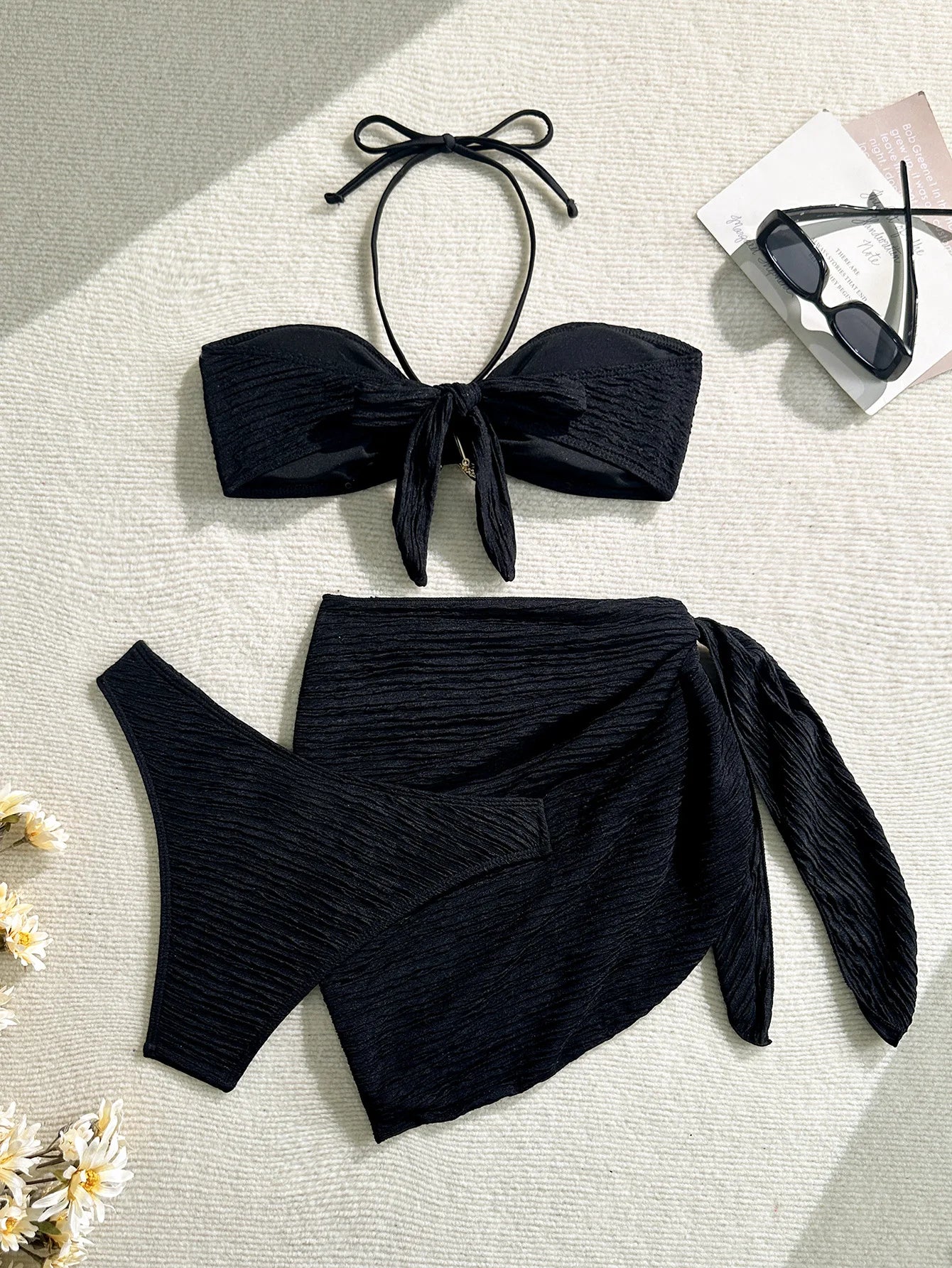 Ribbed Bandeau Bikini Set – 3-Piece
