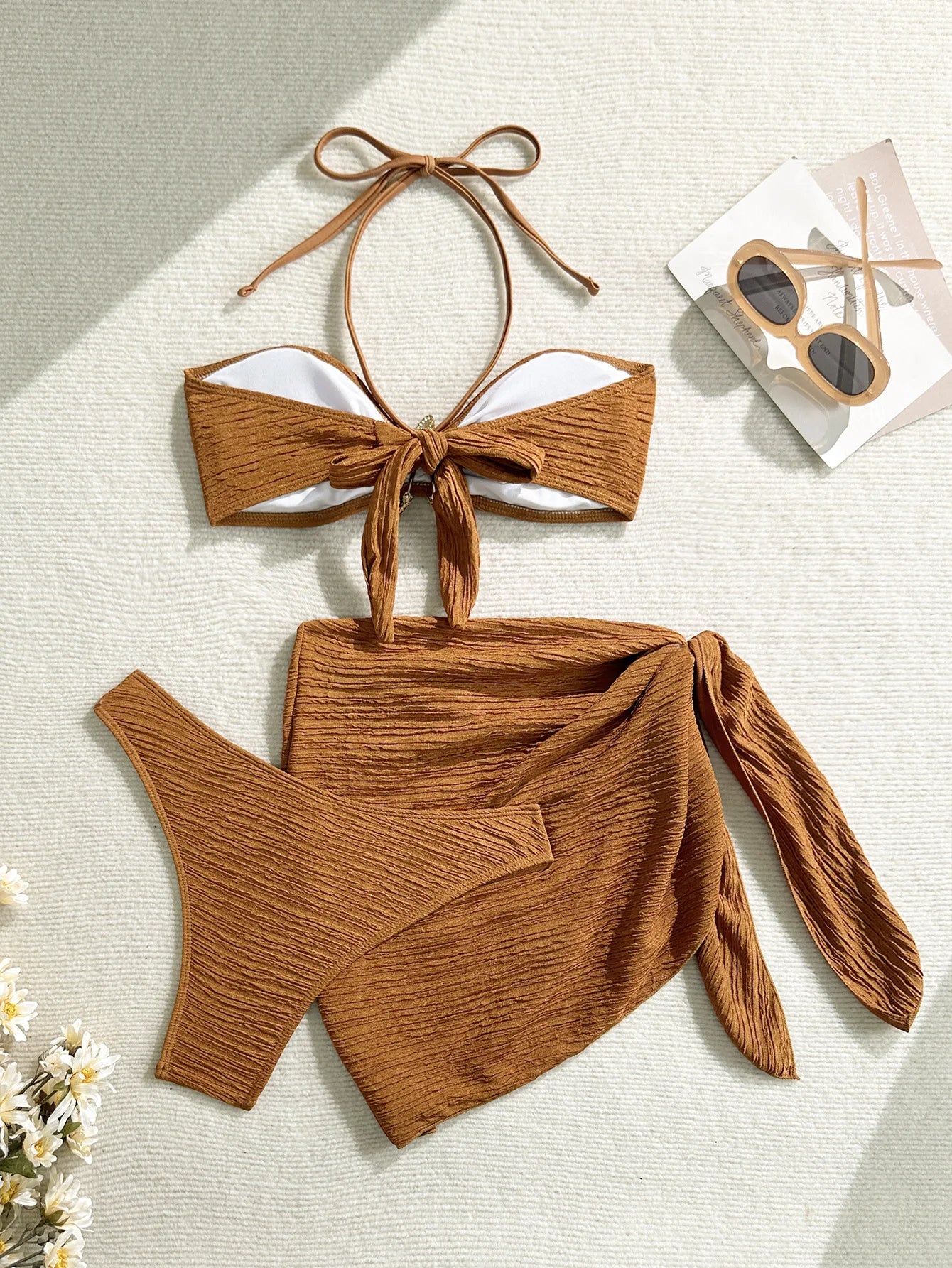 Ribbed Bandeau Bikini Set – 3-Piece