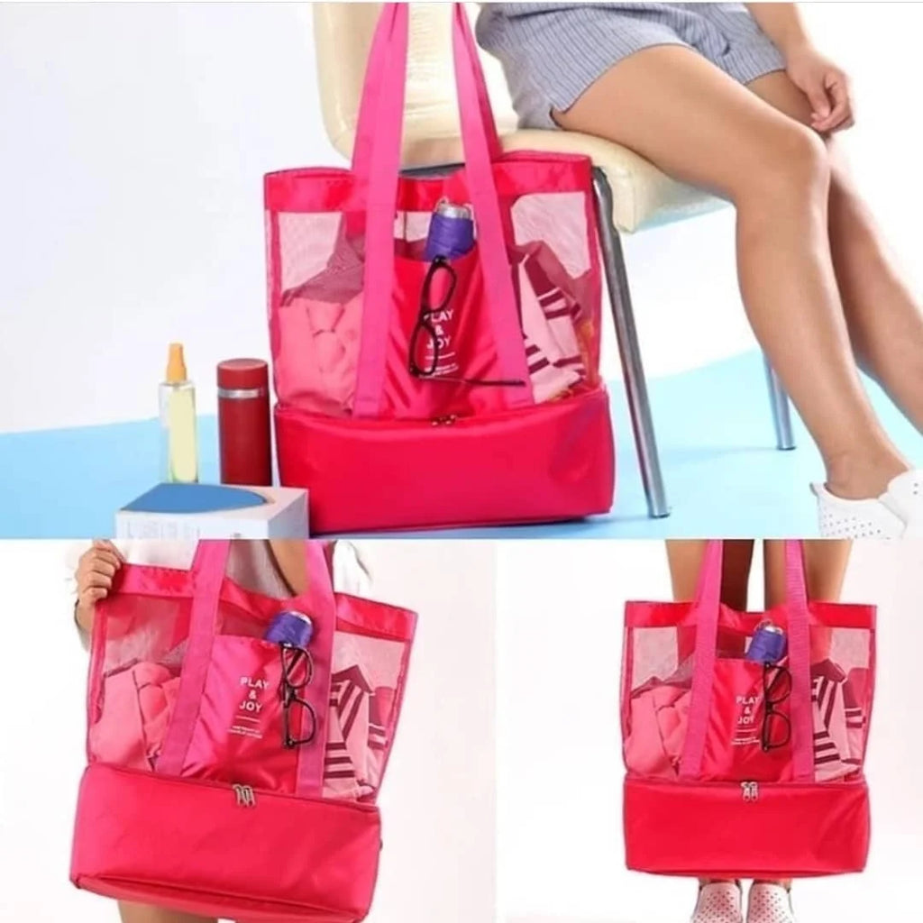 Mesh Beach Tote with Cooler Pocket